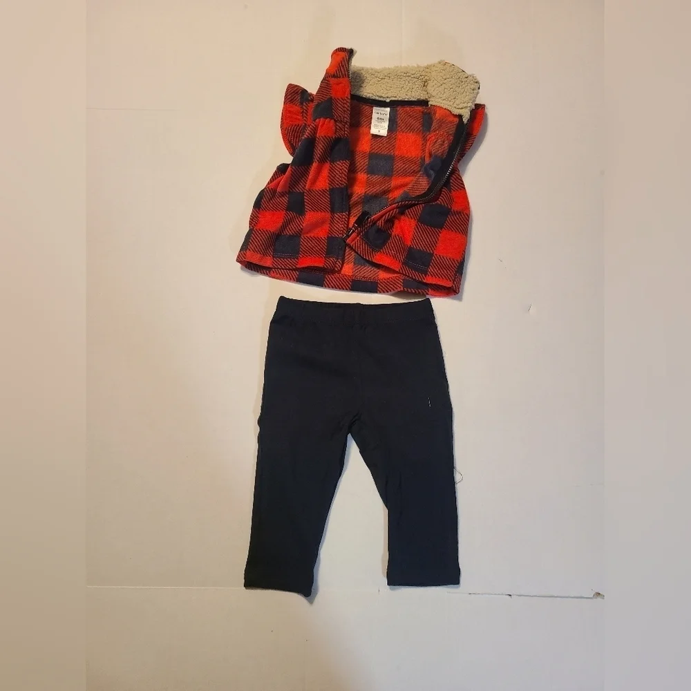 Carter's Red/Black Plaid Baby Vest with Black Leggings NWOT 6 Months